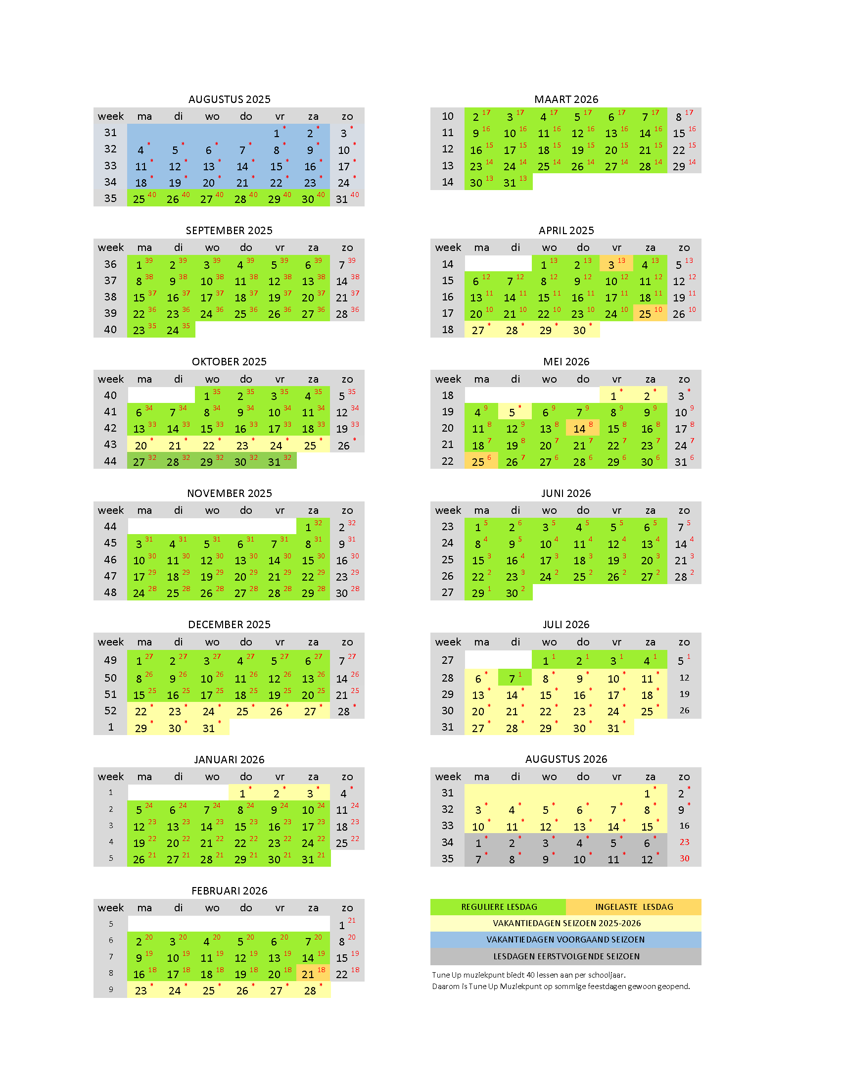 Tune Up Muziekpunt Kalender 2025/2026